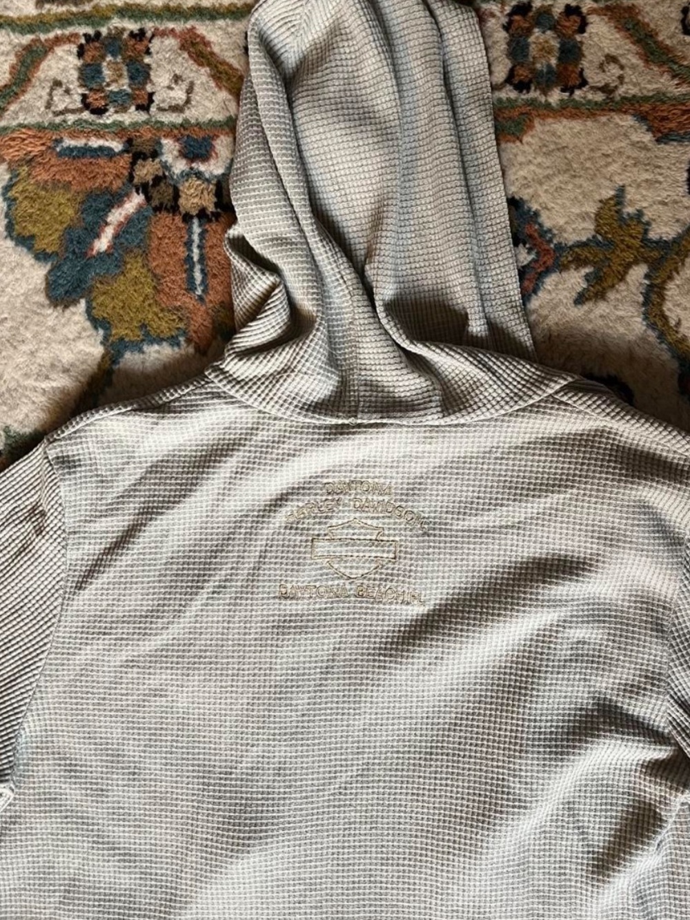 Harley-Davidson Cream Waffle Knit Button-Up Sweatshirt - Picture 3 of 3